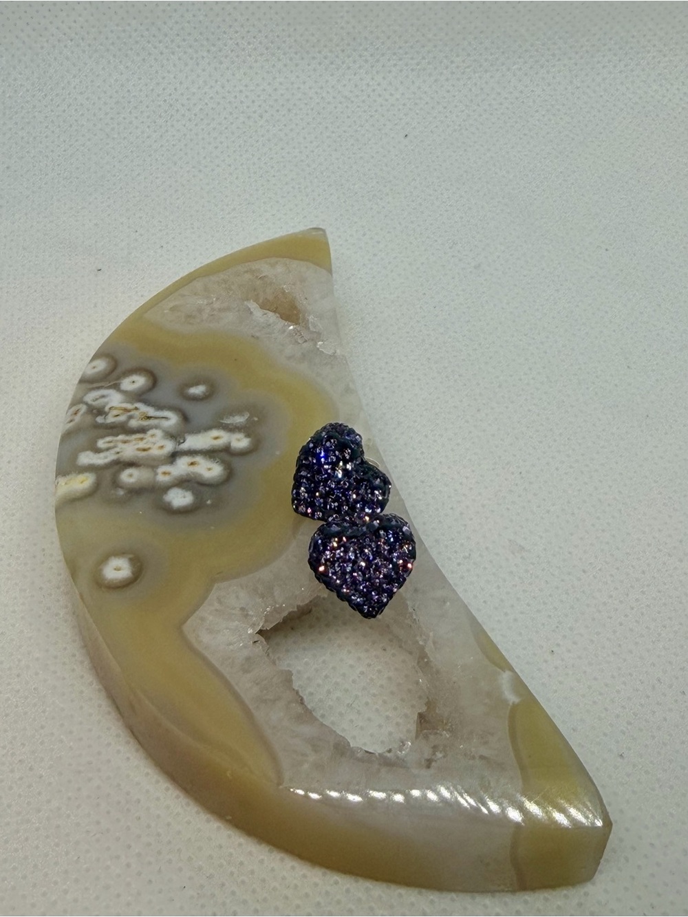 Purple sparkles Heart Stud Earrings - Taxco .925 SS